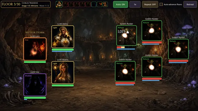 Turn-based battle in the Goblin Warrens