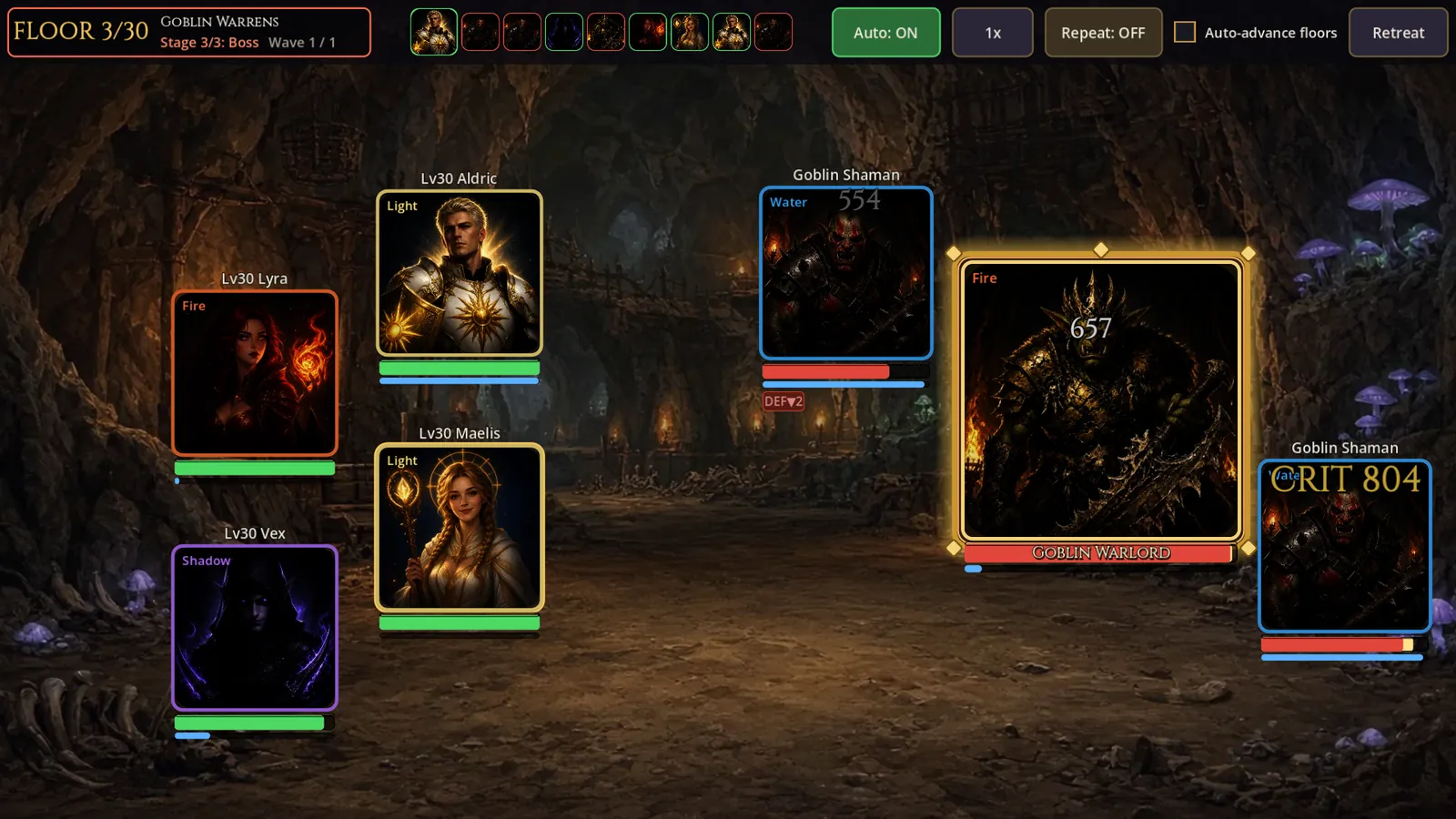 Boss battle against the Goblin Warlord in the Goblin Warrens
